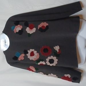 BARELLI Women's Black Blouse Round Neck With Flowers. Size 14